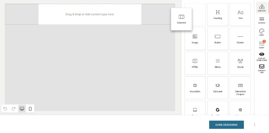 Build a custom email with drag and drop function